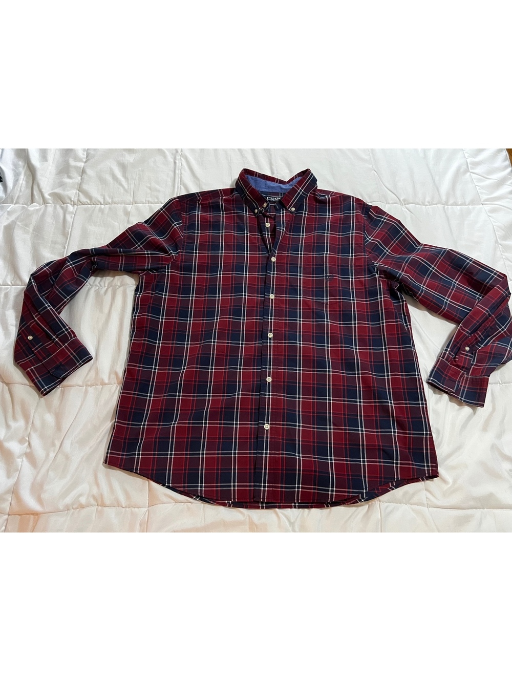 Chaps XXL Red and Navy Plaid Button-Up long sleeve Shirt Business Casual